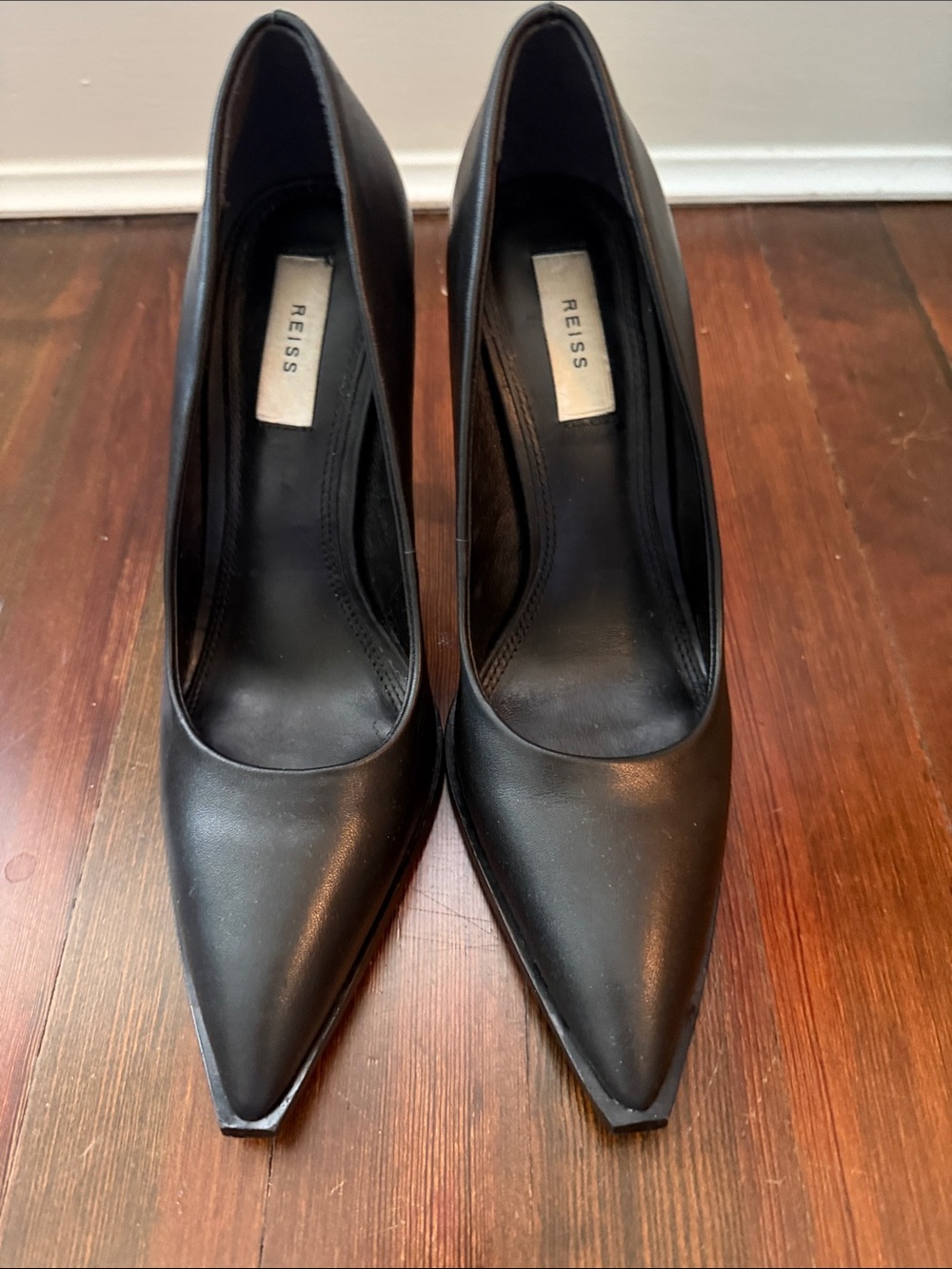 Reiss Black Pointed-Toe Leather Heels